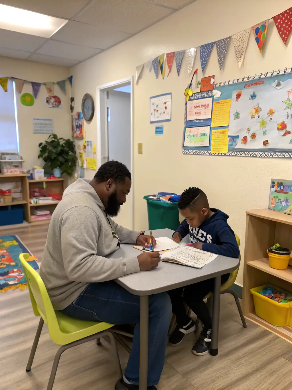 An image of a volunteer tutor working one-on-one with a student, helping them improve their reading skills. The atmosphere is supportive and encouraging, highlighting the personalized attention provided.